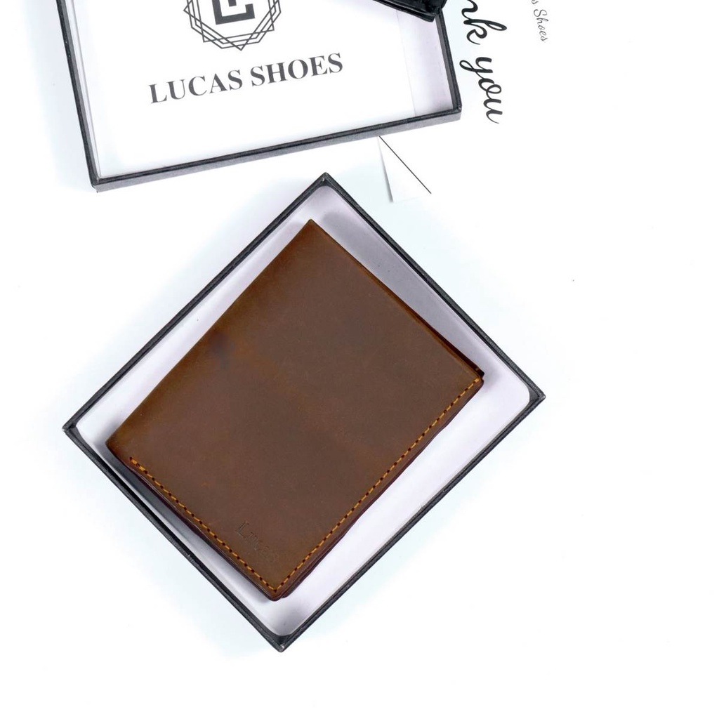 Ví nam gập đôi da bò Crazy Horse may thủ công Handmade 100%, chính hãng Lucas Shoes, bảo hành 6 tháng