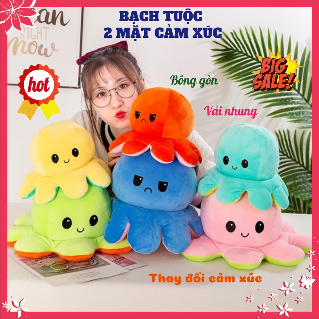 Bạch tuộc 2 mặt cảm xúc nhiều màu dễ thương - Thú nhồi bông bạch tuộc, gấu bông vải nhung cao cấp DC027