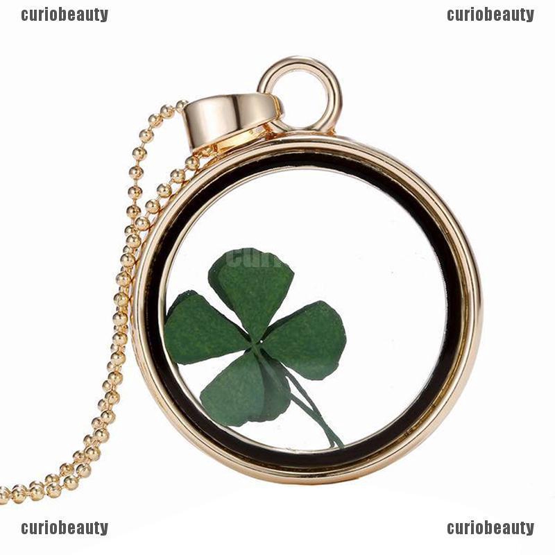 Mặt Dây Chuyền Cỏ 4 Lá Khô Tự Nhiên Thời Trang