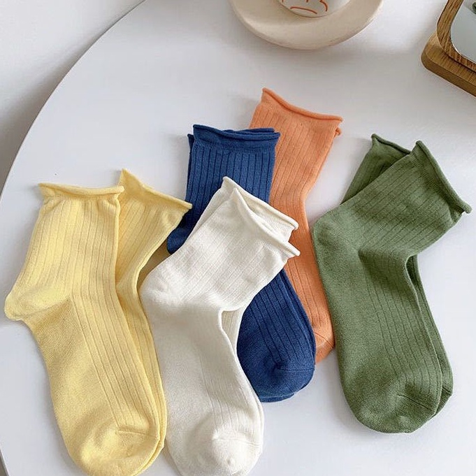 Vớ WAFNHA D483 cotton mỏng thoáng khí màu sắc đơn giản thời trang dành cho nữ