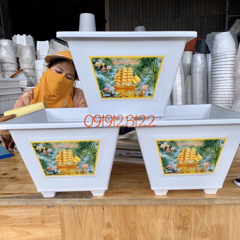 2 chậu nhựa trồng hoa vuông30*22*18cm hàng dầy đẹp