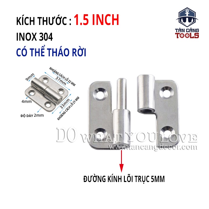 2 Bản Lề Inox 304 Dạng Tháo Rời - KT : 33 x 37 x 2 mm ( 1.5 Inches )
