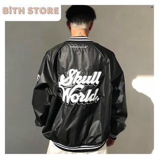 Áo khoác dù nam Bomber Skull World in hình mèo chất dù 2 lớp cổ tròn cúc bấm phong cách Ulzzang