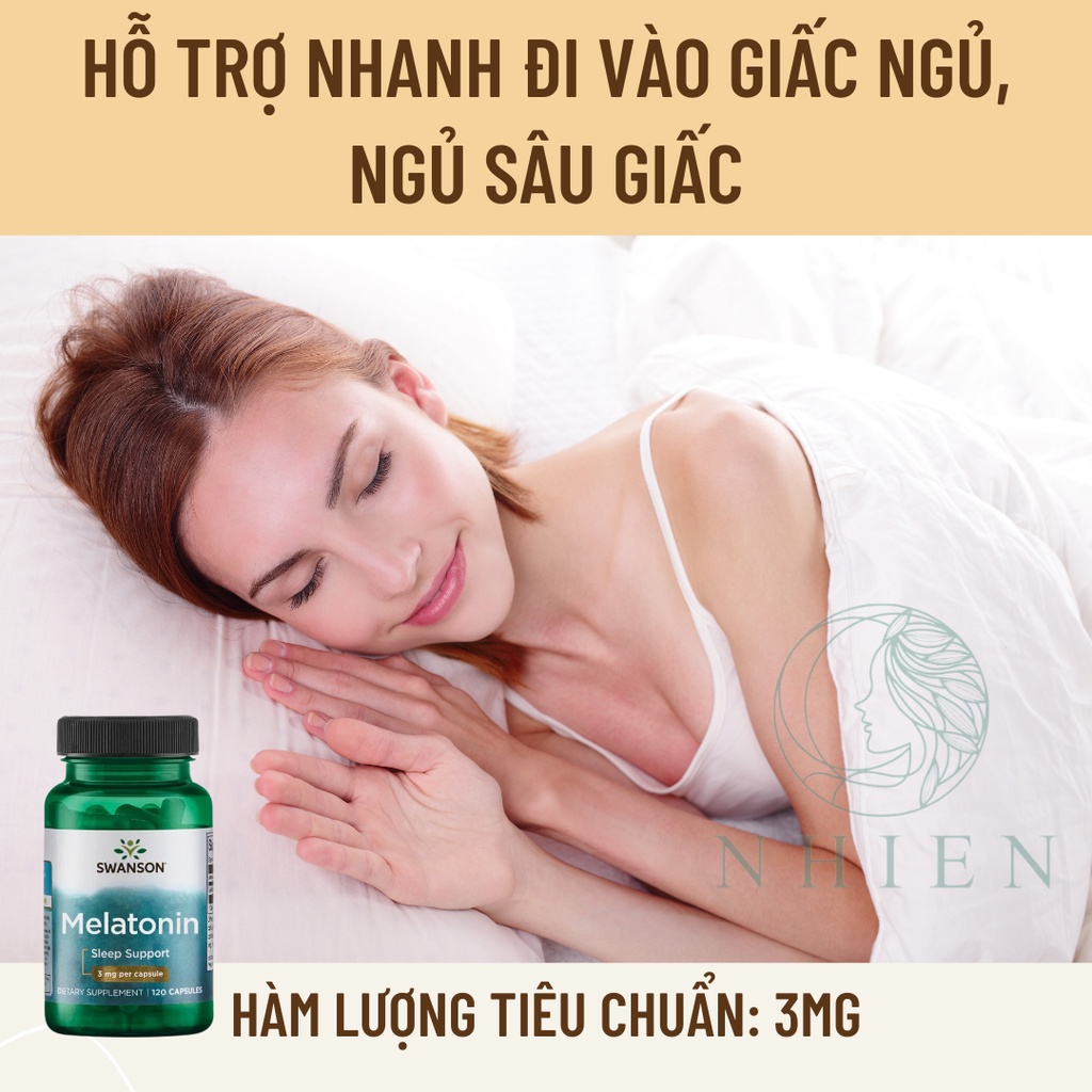 Viên uống Melatonin 3mg hỗ trợ giấc ngủ Swanson 120 viên.