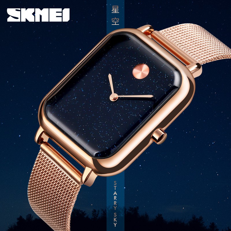 Đồng Hồ Thời Trang SKMEI 9187 Mặt Vuông Với Dây Đeo Bằng Thép Chống Nước Dành Cho Cặp Đôi