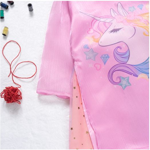 Áo dài in hình kì lân unicorn GELU KIDS Hàng thiết kế cao cấp mặc tết cho bé gái