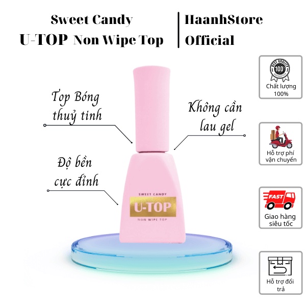 Sweet Candy Sơn Gel Top Bóng, U-Top Non wiper Top gel Candy Hàn quốc chính hãng không cần lau gel 10ml