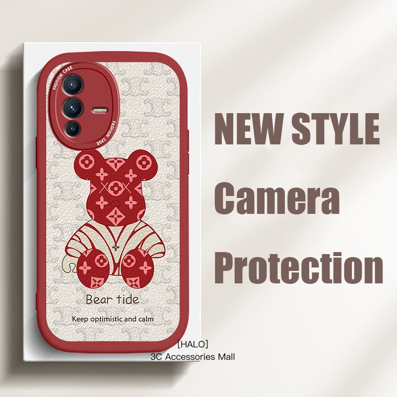 Vivo V23 5G V23E Soft Leather Phone Case Cute Bear Shockproof Camera Protection X70 Pro X50 X60 Y72 5G