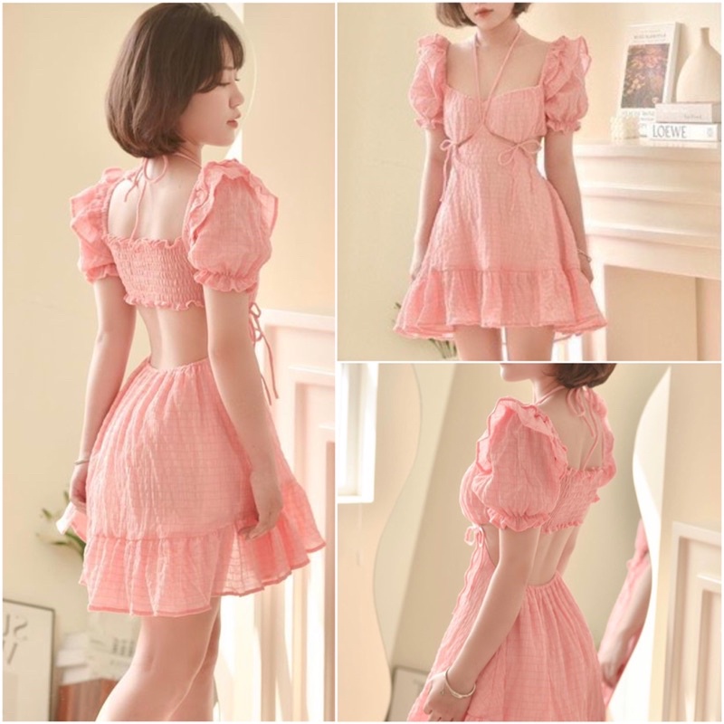 Set đầm đom đóm công chúa form ngắn gồm áo bèo nhún + đầm ngắn dễ thương