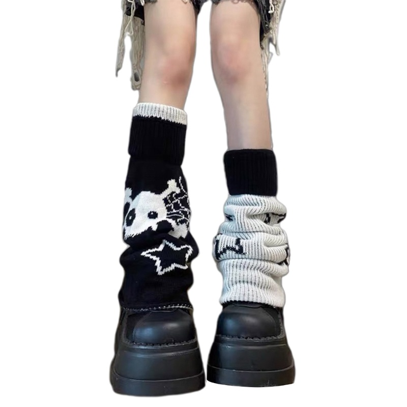 Youyo Vớ Dệt Kim Ống Loe Giữ Ấm Chân Hình Đầu Lâu Ngôi Sao Phong Cách Gothic Mùa Thu Cho Nữ