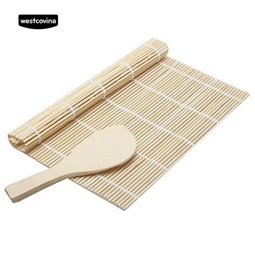 Home Sushi Rolling Maker Bamboo Material Roller DIY Mat with Rice Paddle