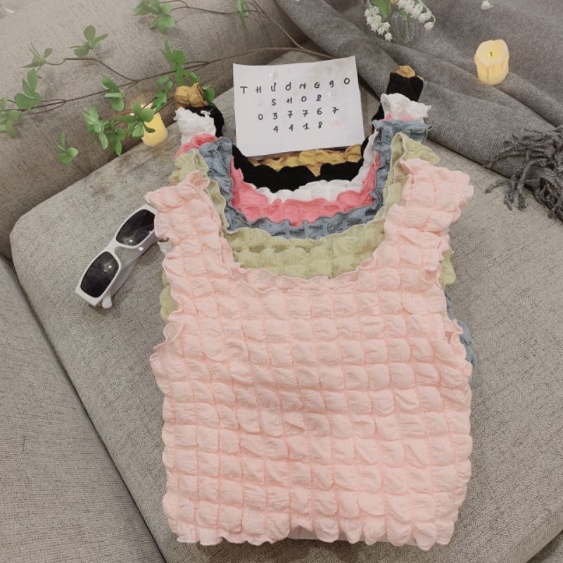 Áo cổ vuông croptop XỐP NỔI 2 DÂY xinh xắn, mềm mịn, Áo croptop kiểu xốp xinh nhiều màu.
