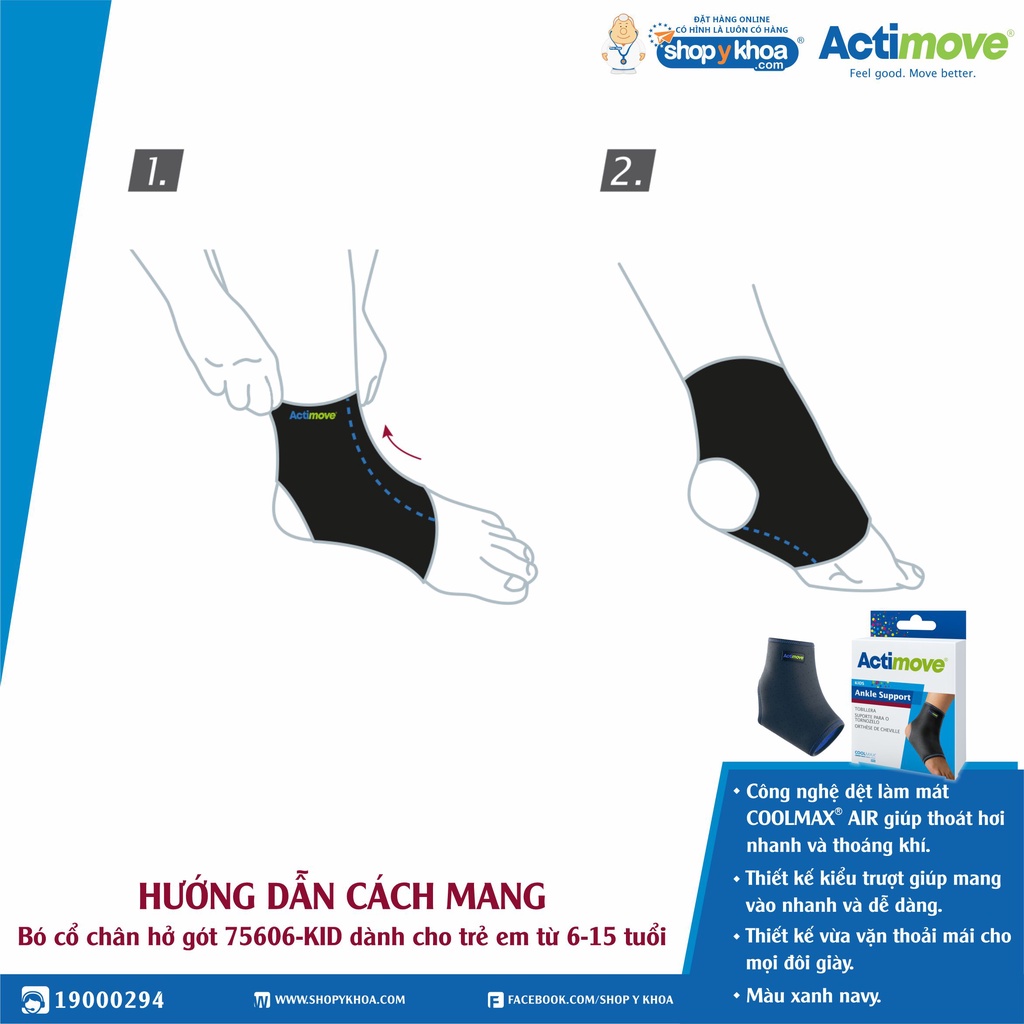 Bó Cổ Chân Hở Gót Trẻ Em 6-15 Tuổi 75606-KID, Đeo Được Trong Giày, Màu Xanh Đen [Actimove] - Nhập Khẩu Châu Âu (1 Cái)