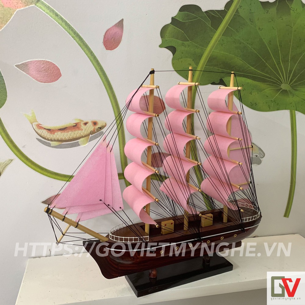 [Không lắp ráp] Mô hình thuyền gỗ chở hàng Le Belem - Dài 32cm - Buồm Hồng