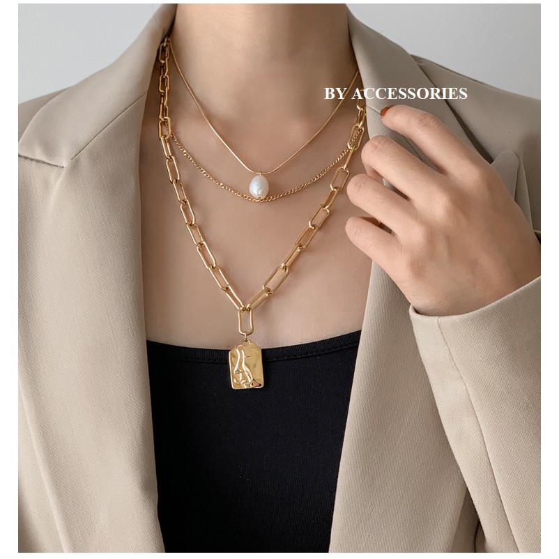 Set dây chuyền titan 3 tầng hình mặt người không gỉ