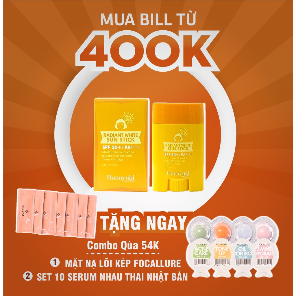 Kem chống nắng dạng thỏi trắng da Hanayuki Radiant White Sun Stick Korea SPF 50++++ Chính hãng 100%