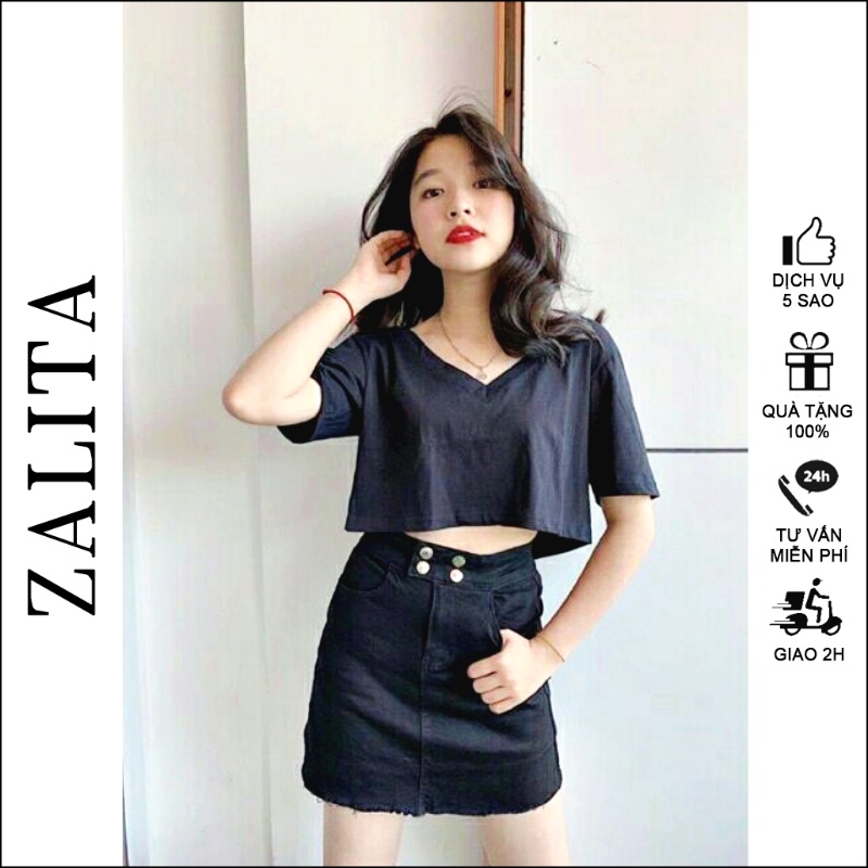 Áo Croptop ZALITA A006 Cổ Tim Form Rộng Thun Trơn Mềm Mịn