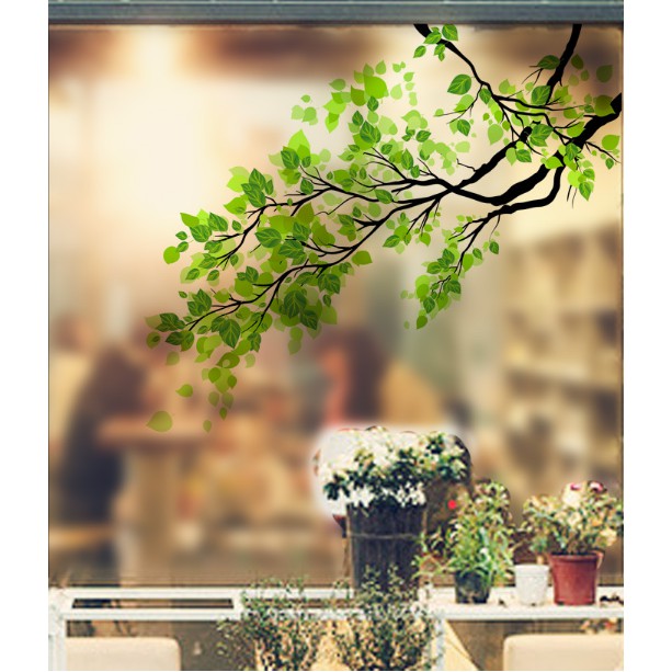 Decal trang trí kính cao cấp mẫu nhánh cây xanh 01 (60cm x 58cm)