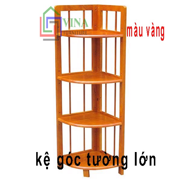 Kệ góc tường gỗ cao su- kệ trang trí 4 tầng- kệ góc lớn- hàng cao cấp- ViNa Furniture