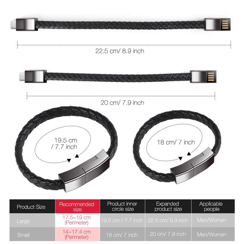 Cáp Sạc USB Type C Dạng Vòng Đeo Tay Bằng Da 20CM Cho Huawei / Xiaomi