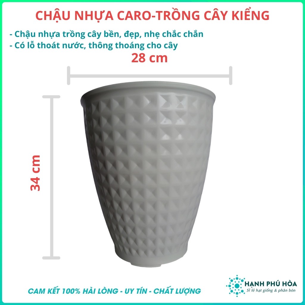 Chậu Nhựa Tròn Xọc Caro- Trồng Cây Kiểng Kích Thước 28x34cm