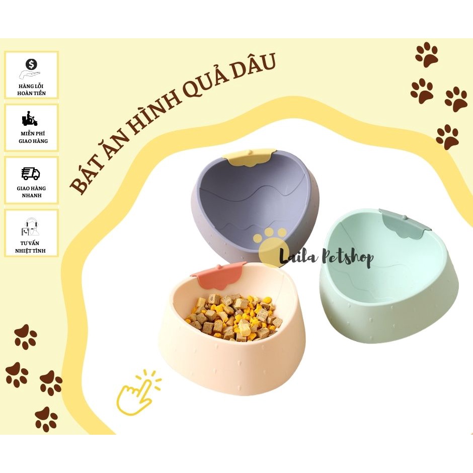Khay Bát Đựng Thức Ăn Cho Thú Cưng Chó Mèo Hình Trái Dâu Dễ Thương - Laila Petshop