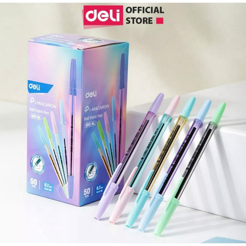 Bút Bi Mực Xanh Ngòi 0.7mm Nắp Đậy Màu Pastel Deli - Màu Ngẫu Nhiên - EQ6C
