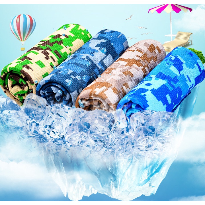 ☞〖Khăn thể thao cảm giác lạnh 〗 Thể dục nhanh chóng khô khăn lạnh ~ khăn đá ngụy trang ~ thần khí làm mát mùa hè, khăn cảm giác lạnh