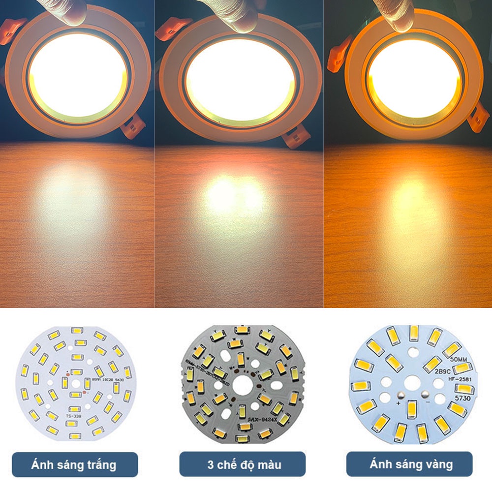 Đèn Âm Trần Tròn, Đèn Downlight 7W Đế Tản 3 Chế Độ Màu Chính Hãng Haledco - Bảo Hành 12 Tháng HSDLAT86