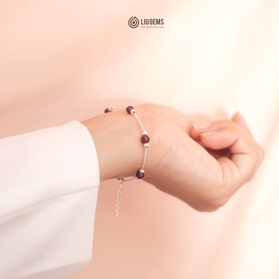 Lắc Tay Bạc Nữ 925 Đính 5 Hạt Đá Liugems Phong Thuỷ May Mắn, Nhiều Năng Lượng Size Nhỏ