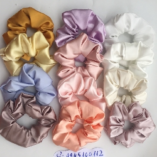 Cột tóc vải scrunchies buộc tóc vải lụa trơn bóng loại đẹp hot trend
