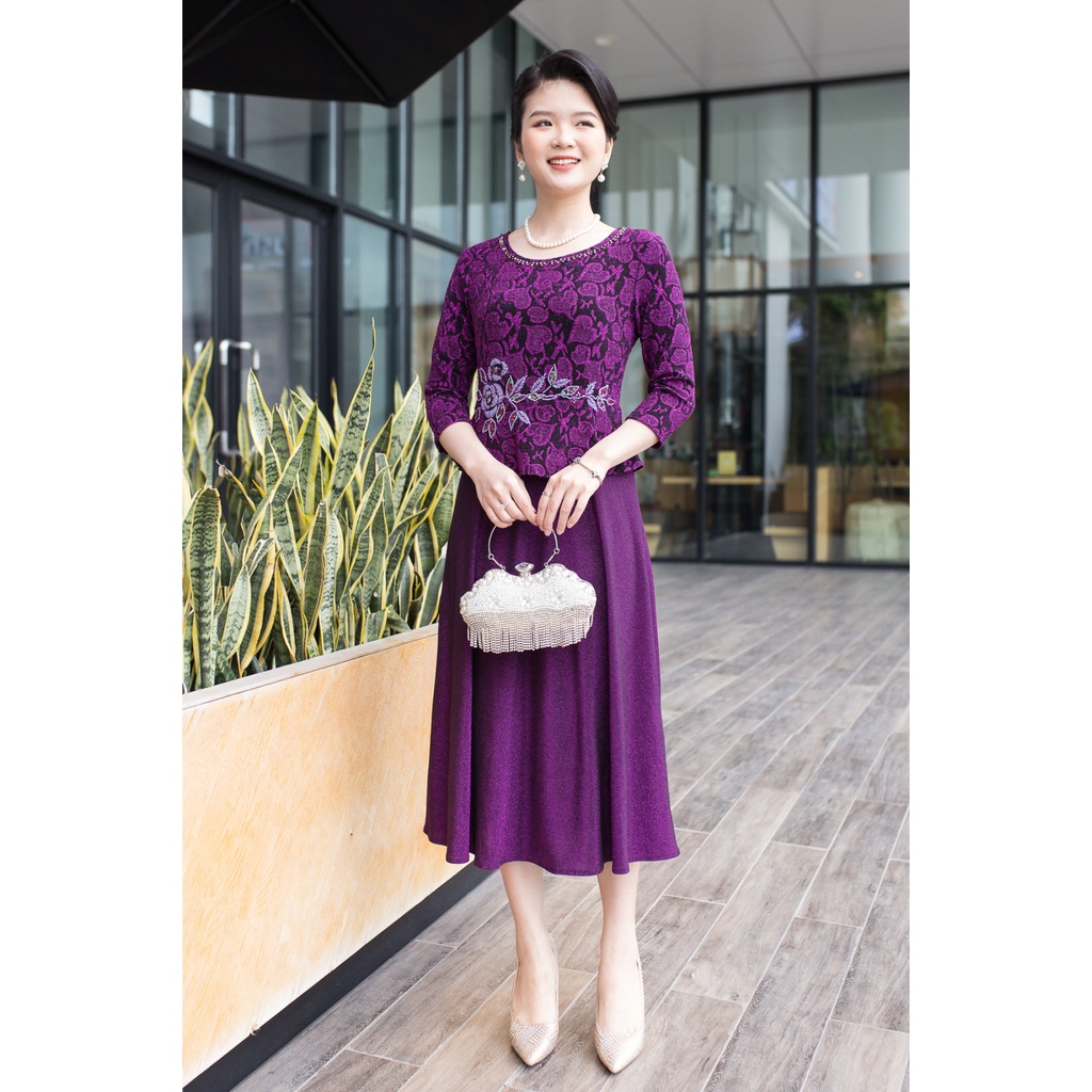 Váy đầm trung niên Ladyshop thời trang nữ thiết kế kết cườm cao cấp TK696