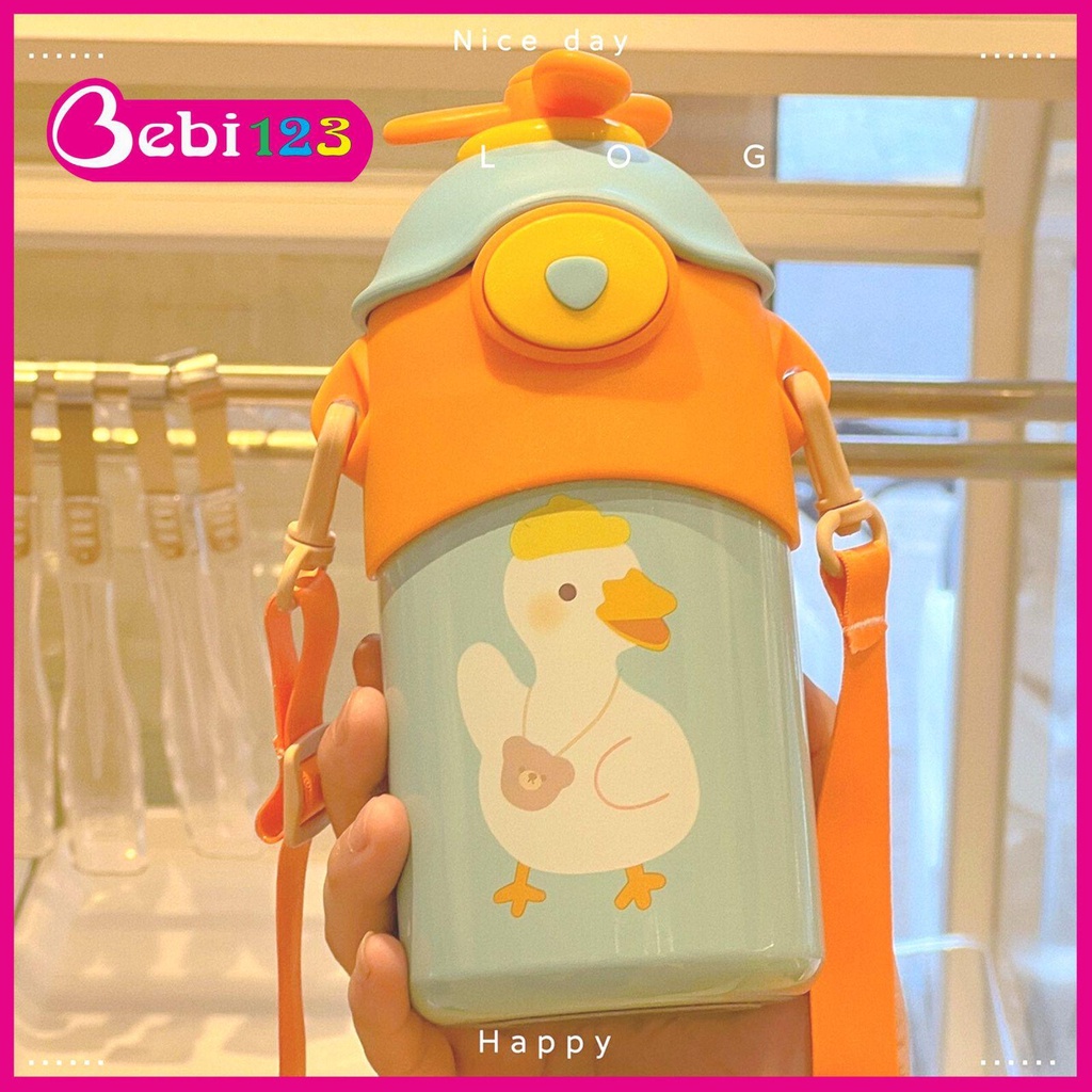 Bình nước giữ nhiệt Chong Chóng 550ml lõi inox 304 cao cấp có quai đeo cho bé