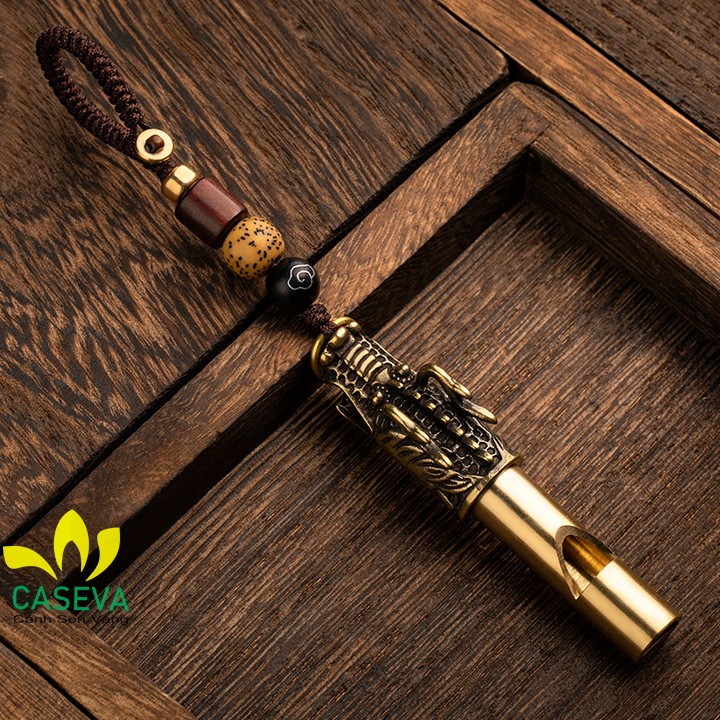 Móc Khóa Còi Huýt Sáo Đầu Rồng Bằng Đồng, Móc Khóa Xe Máy Đồng Thau CASEVA