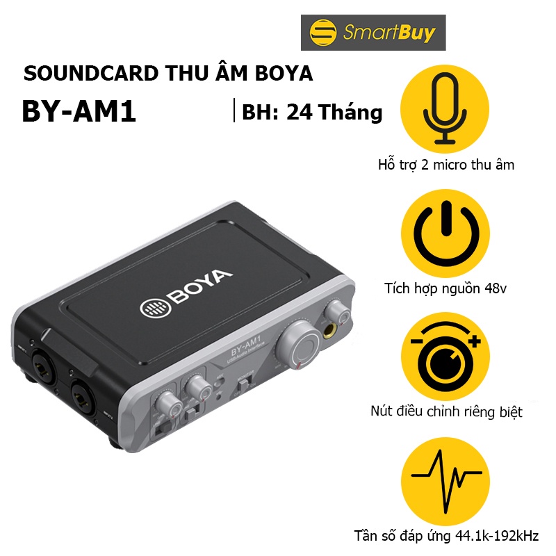 Sound Card thu âm Boya BY-AM1 Dual-Channel Audio Mixer hỗ trợ 2 cổng Micro, tích hợp nguồn 48V (Chính Hãng)
