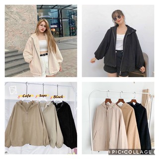 Áo Khoác Kaki Unisex Tay Bồng Có Mũ 2 Lớp 3 Màu Ullzzang