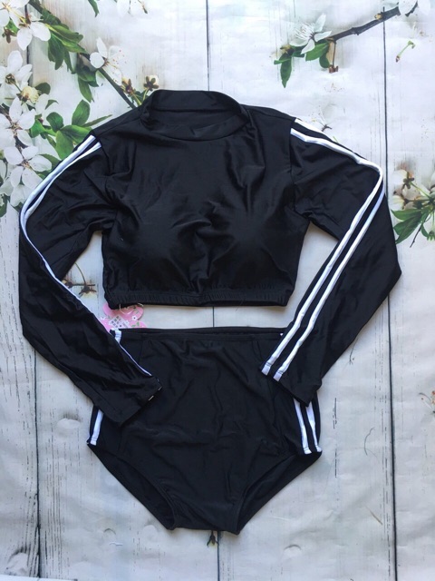 Bộ bơi bikini tay dài sọc trắng