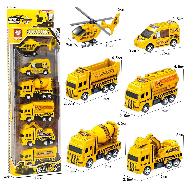 Đồ chơi bộ hộp Set 6 Món Ô tô Máy Bay Chạy Cót Xịn Cho Bé-Nhựa ABS An Toàn