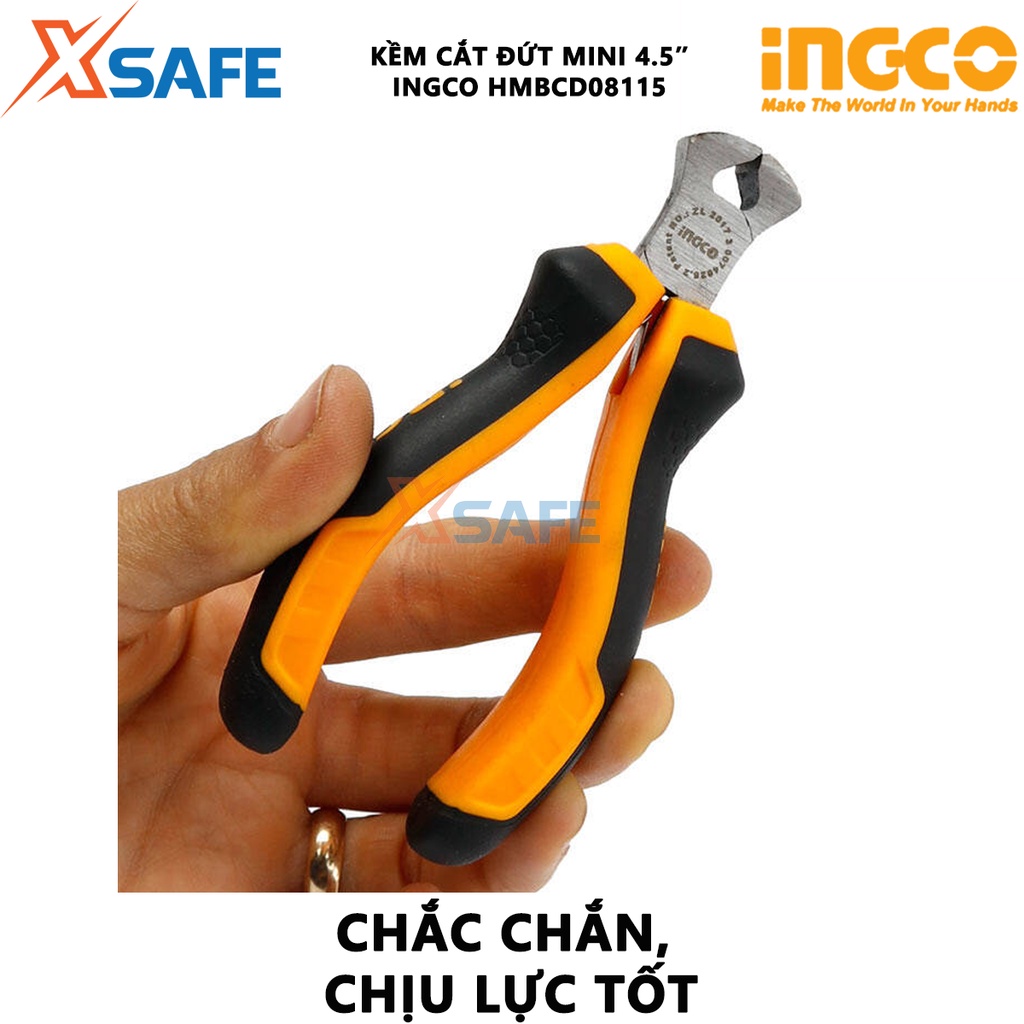 Kìm cắt đứt mini INGCO HMBCD08115 4.5&quot; đầu kềm được đánh bóng, chống gỉ, tay cầm hai màu