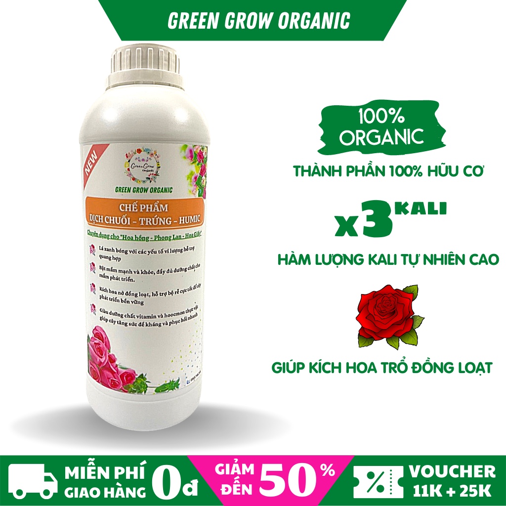 Dịch chuối trứng ủ HUMIC lên men Green Grow Organic phân bón hữu cơ kích rễ kích hoa cho hoa hồng và phong lan MS116