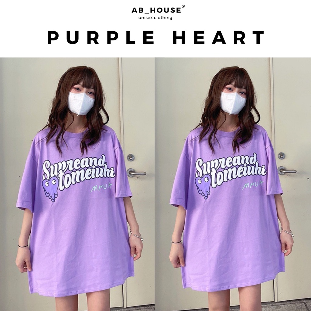 Áo thun cotton form rộng PURPLE HEART trái tim màu tím tay lỡ unisex nam nữ (Ảnh thật/Có sẵn)