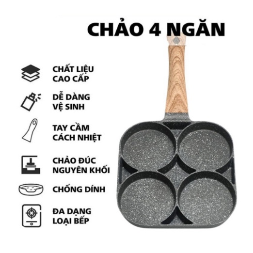 Chảo Chống Dính 4 Ngăn Chảo Inox Chống Dính Dùng Được Bếp Từ Gas Lòng Sâu 4 Trong 1 Chiên Trứng Nướng Bánh - CHAO4BANH