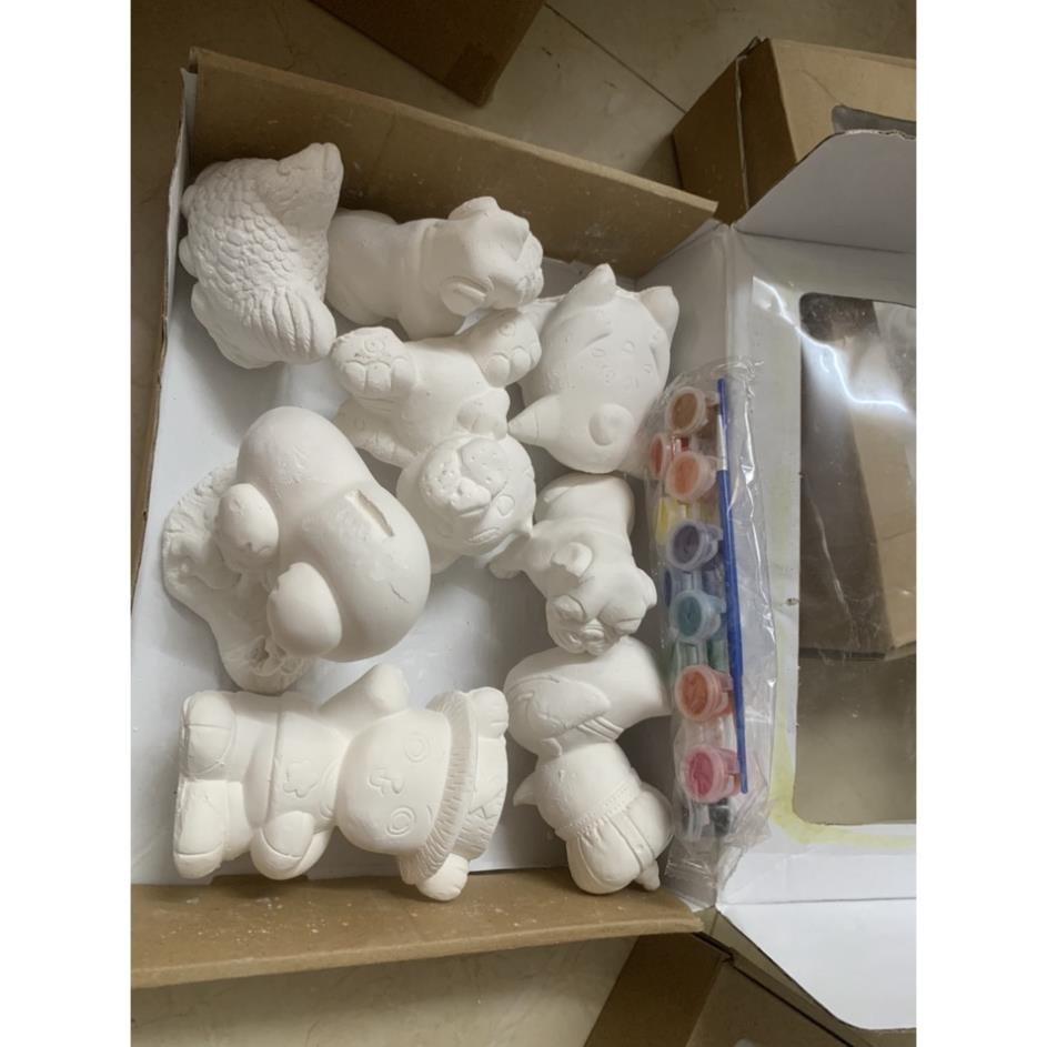 Tượng Tô Màu, Thạch Cao Cho Bé Combo 6 hoặc 8 Tượng Kèm Cọ Vẽ, Hộp Màu