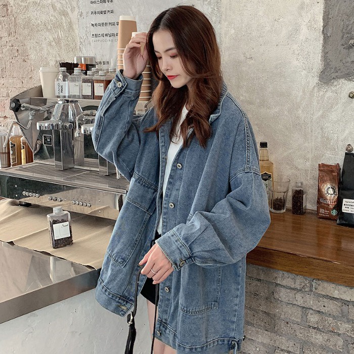 Áo jeans nữ Hàn Quốc form rộng mùa xuân, Áo khoác bò nữ denim siêu xinh