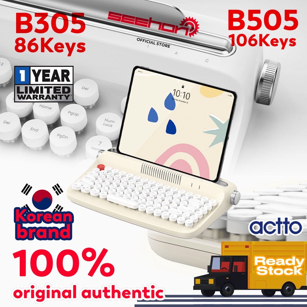 「SEEHON OFFICIAL STORE」Bàn Phím Actto Mini Bluetooth B303 B503 Thiết Kế Mới Với 5 Màu Phong Cách Retro