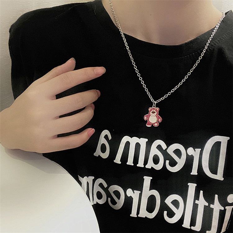 Vòng cổ Mặt Gấu Hồng Dễ Thương Phong Cách Hip Hop Dành Cho Học Sinh