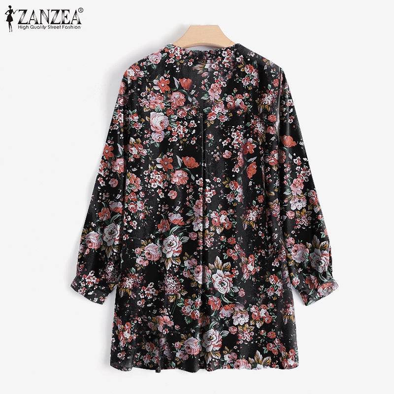 Áo sơ mi ZANZEA tay dài cổ chữ V in họa tiết cổ điển thời trang cho nữ