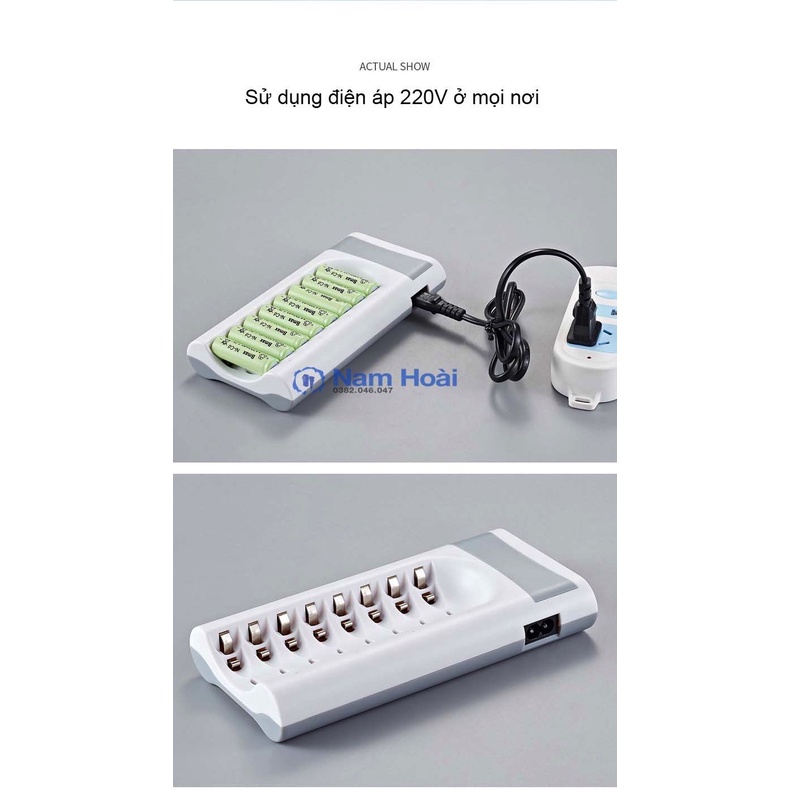 Bộ Sạc 8 Pin AA/AAA BMAX BH-08U Dùng điện 220V Tự Ngắt cho micro karaoke, đồ chơi, chuột máy tính, máy ảnh