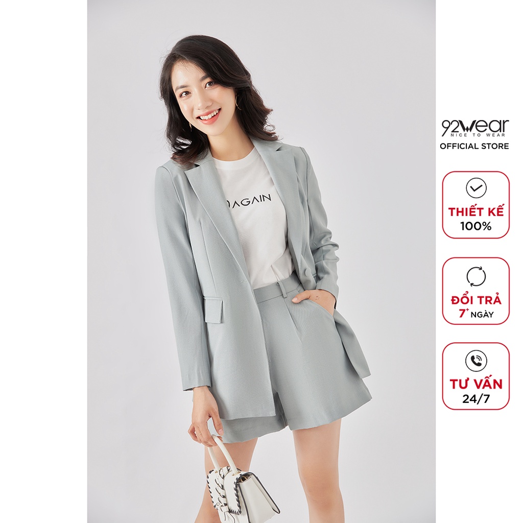 Áo vest nữ 92WEAR chất tuýt si màu Vàng Đen Hồng Ghi blazer công sở dài tay hàn quốc trơn VBA1218