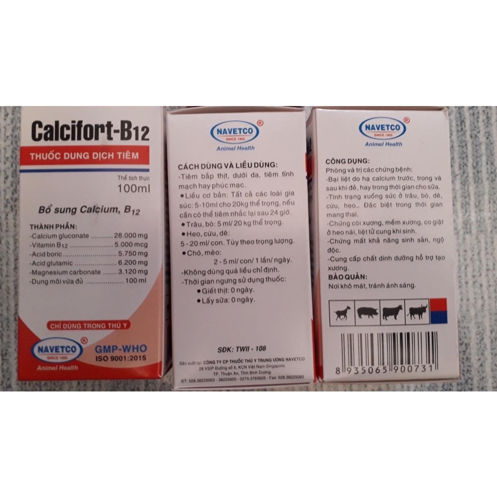 Calcifort b12 100ml. Canxi B12 100ml. Bổ sung canxi cho chó mèo,gà đá,...